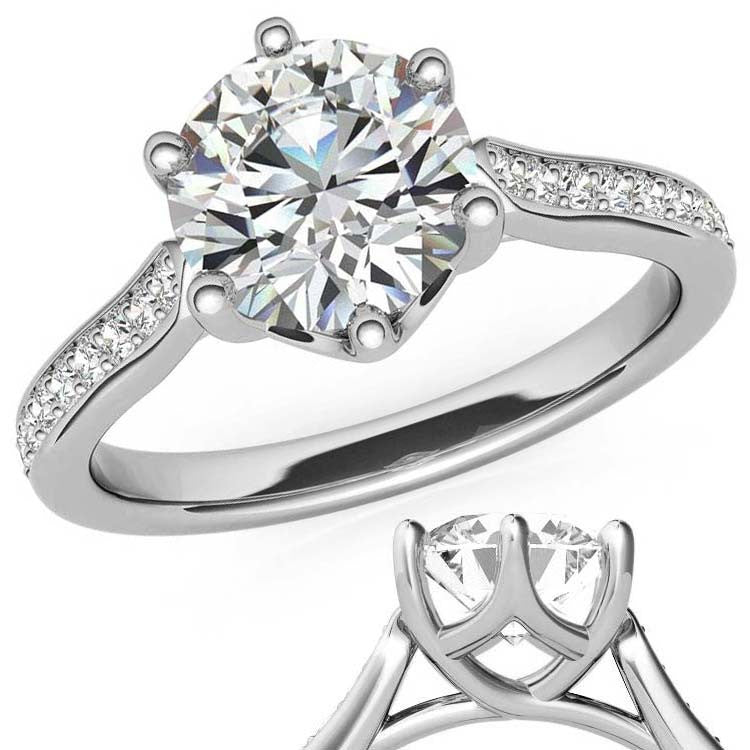 Round 6-Prong Trellis Moissanite Engagement Ring
