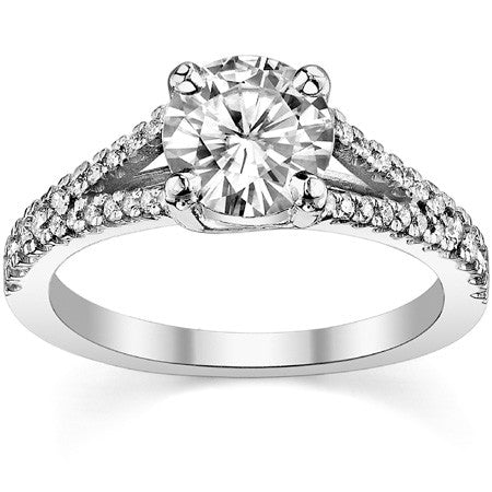 Round Trellis Split Shank Moissanite Engagement Ring