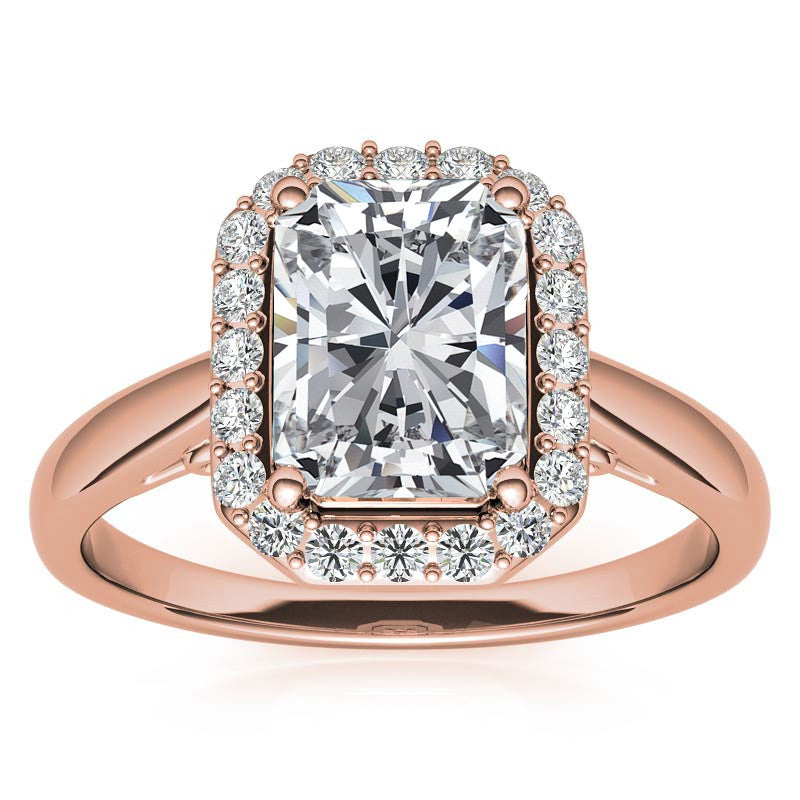 Radiant/Emerald Scroll Halo Moissanite Engagement Ring