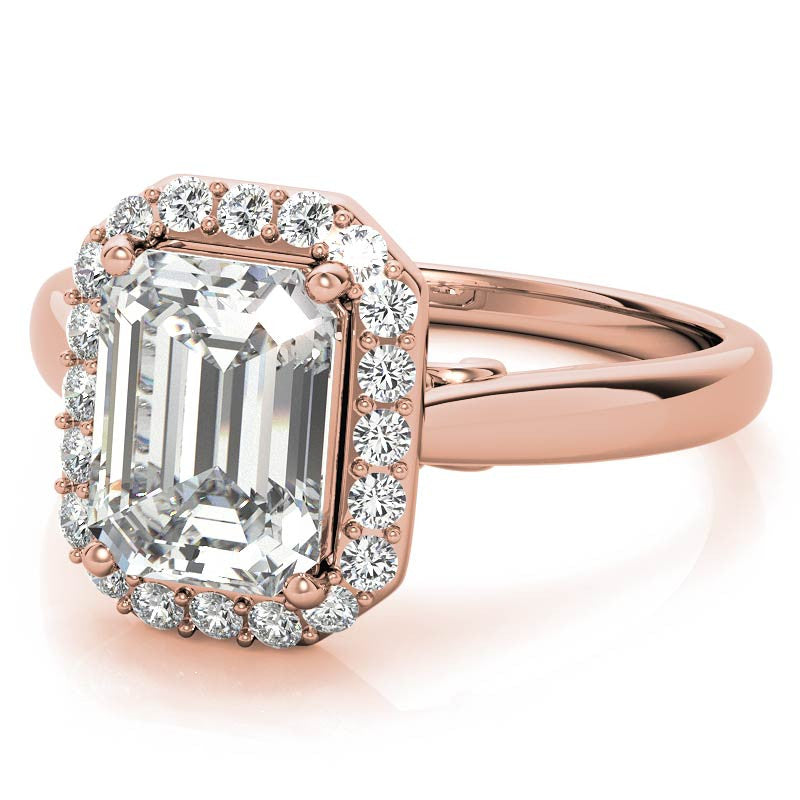 Radiant/Emerald Scroll Halo Moissanite Engagement Ring