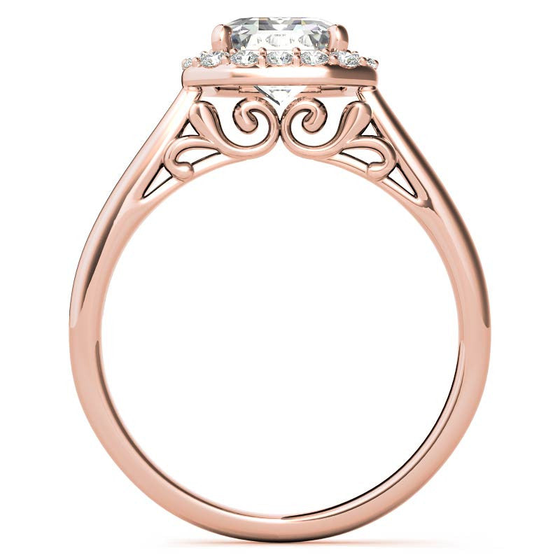 Radiant/Emerald Scroll Halo Moissanite Engagement Ring