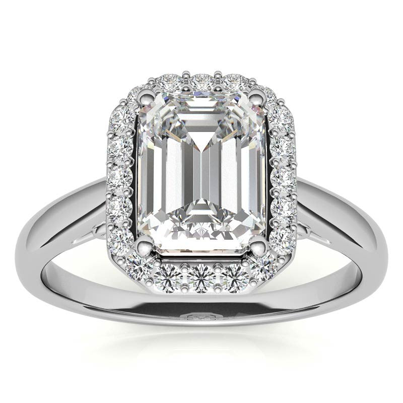 Radiant/Emerald Scroll Halo Moissanite Engagement Ring