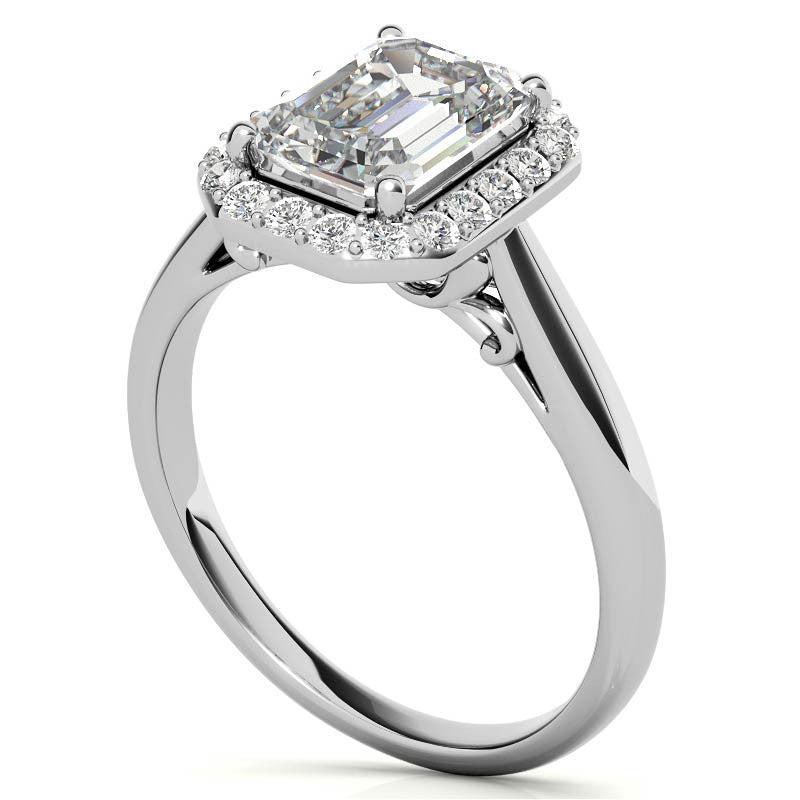 Radiant/Emerald Scroll Halo Moissanite Engagement Ring