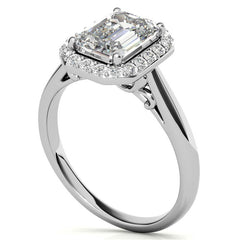 Radiant/Emerald Scroll Halo Moissanite Engagement Ring