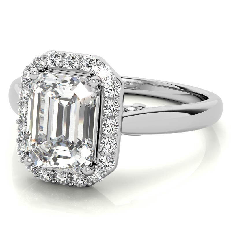 Radiant/Emerald Scroll Halo Moissanite Engagement Ring