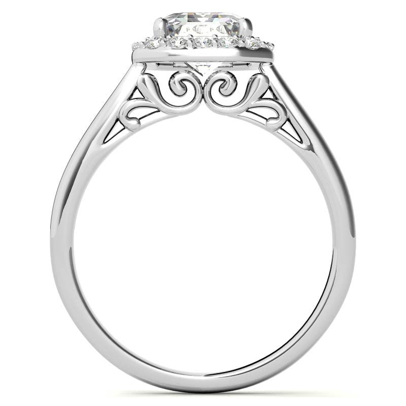 Radiant/Emerald Scroll Halo Moissanite Engagement Ring