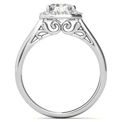 Radiant/Emerald Scroll Halo Moissanite Engagement Ring