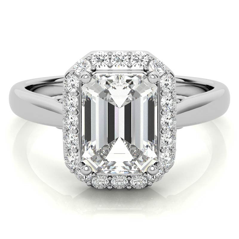 Radiant/Emerald Scroll Halo Moissanite Engagement Ring