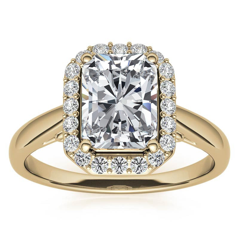 Radiant/Emerald Scroll Halo Moissanite Engagement Ring