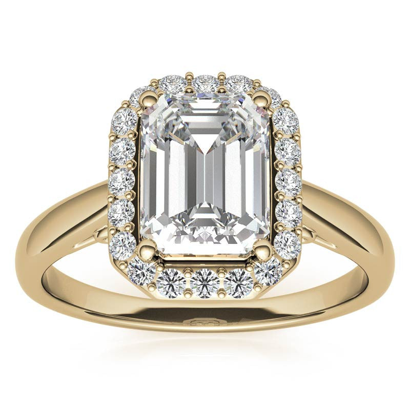 Radiant/Emerald Scroll Halo Moissanite Engagement Ring