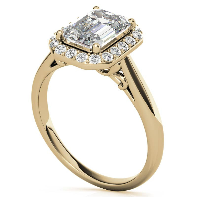 Radiant/Emerald Scroll Halo Moissanite Engagement Ring