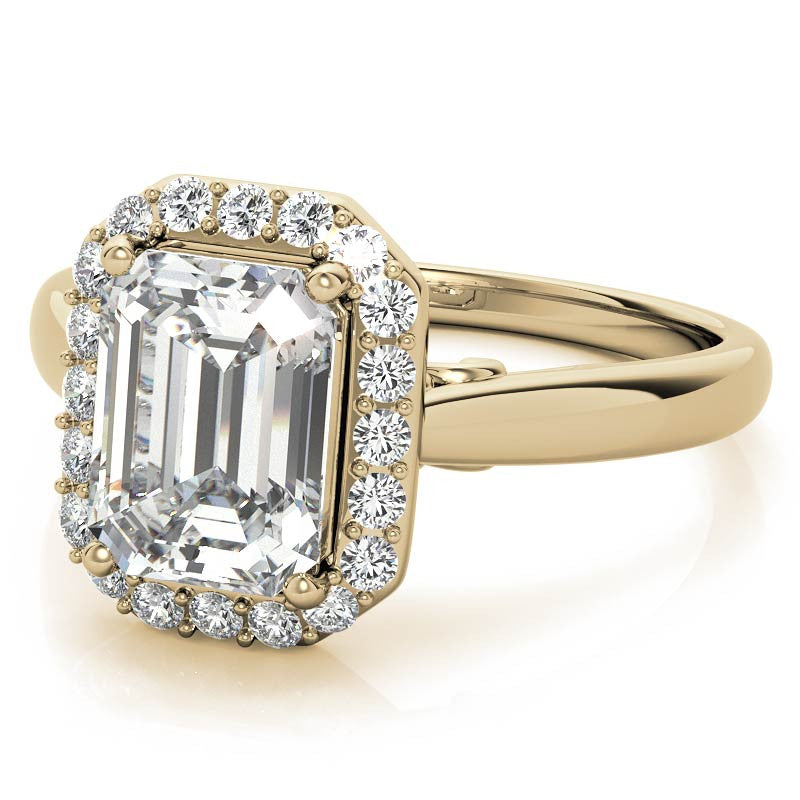 Radiant/Emerald Scroll Halo Moissanite Engagement Ring