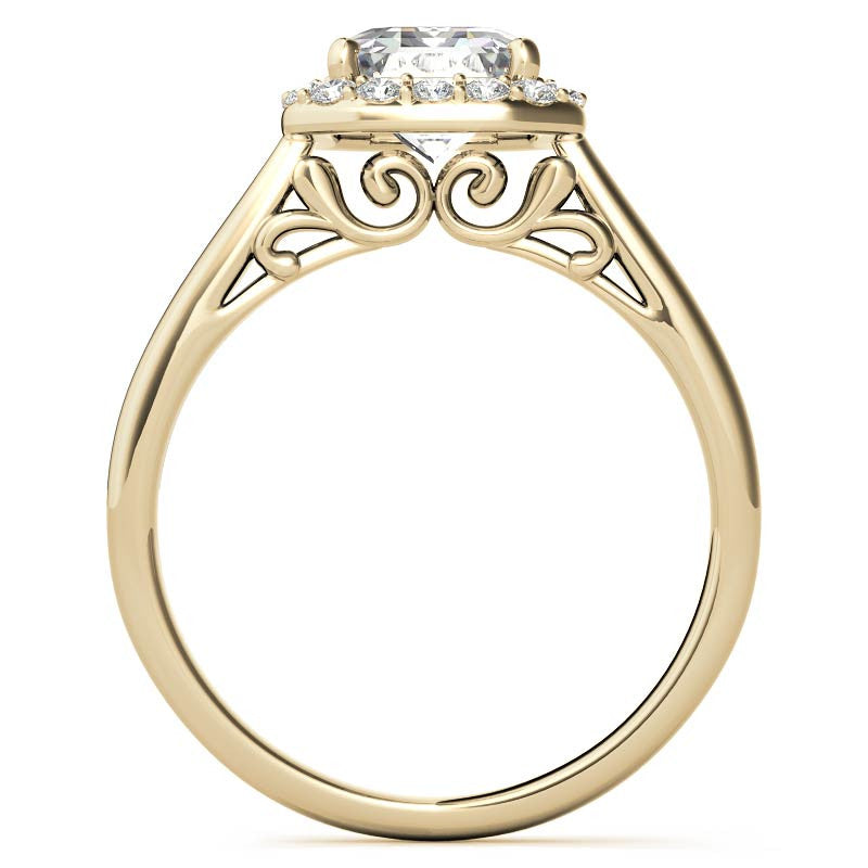 Radiant/Emerald Scroll Halo Moissanite Engagement Ring