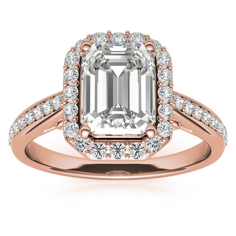 Radiant/Emerald Scroll Halo Moissanite Engagement Ring