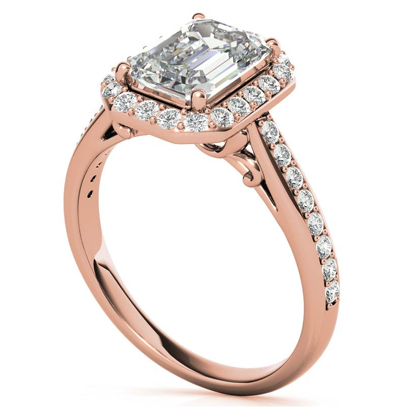 Radiant/Emerald Scroll Halo Moissanite Engagement Ring