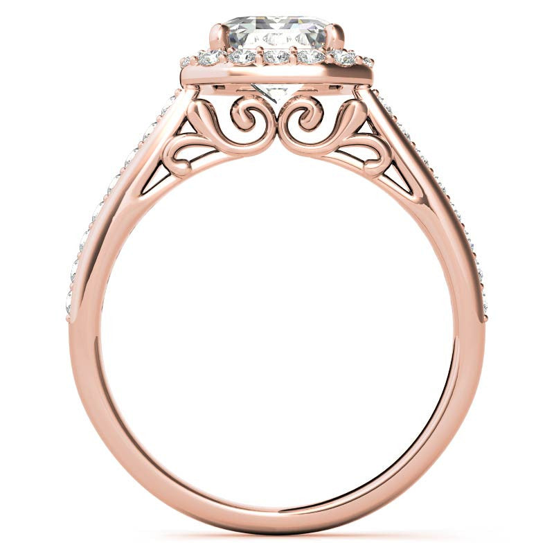 Radiant/Emerald Scroll Halo Moissanite Engagement Ring