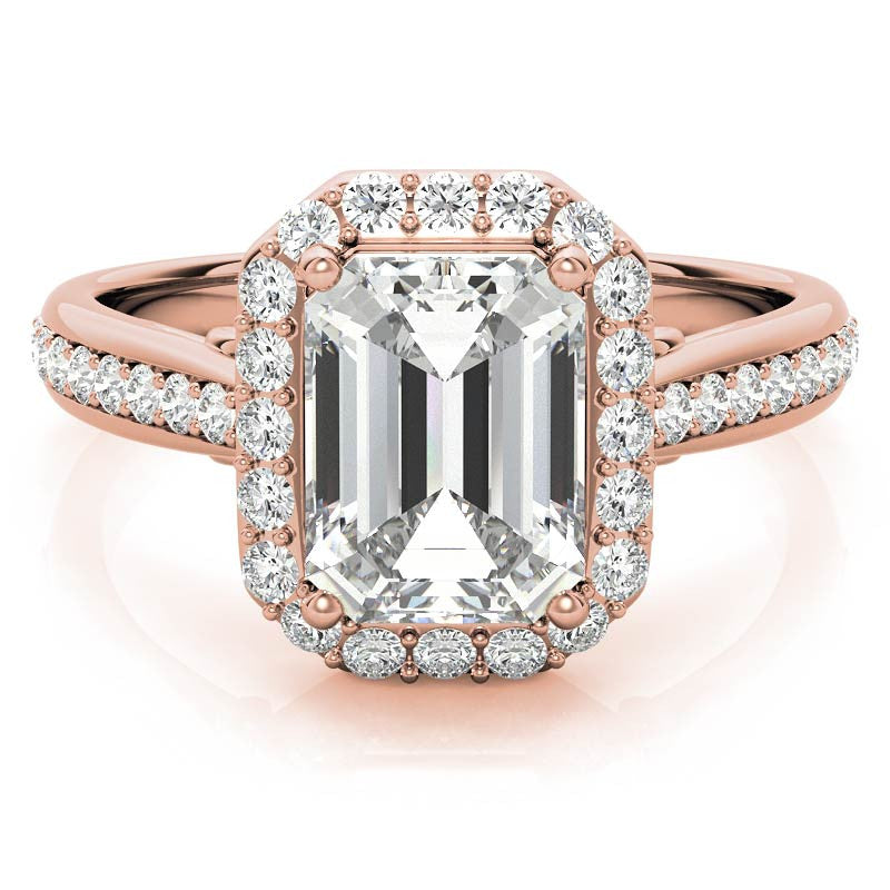 Radiant/Emerald Scroll Halo Moissanite Engagement Ring