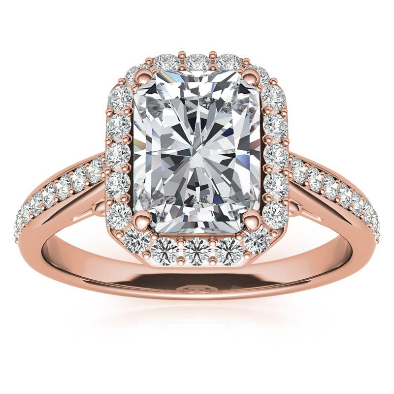 Radiant/Emerald Scroll Halo Moissanite Engagement Ring
