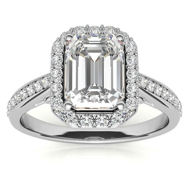 Radiant/Emerald Scroll Halo Moissanite Engagement Ring