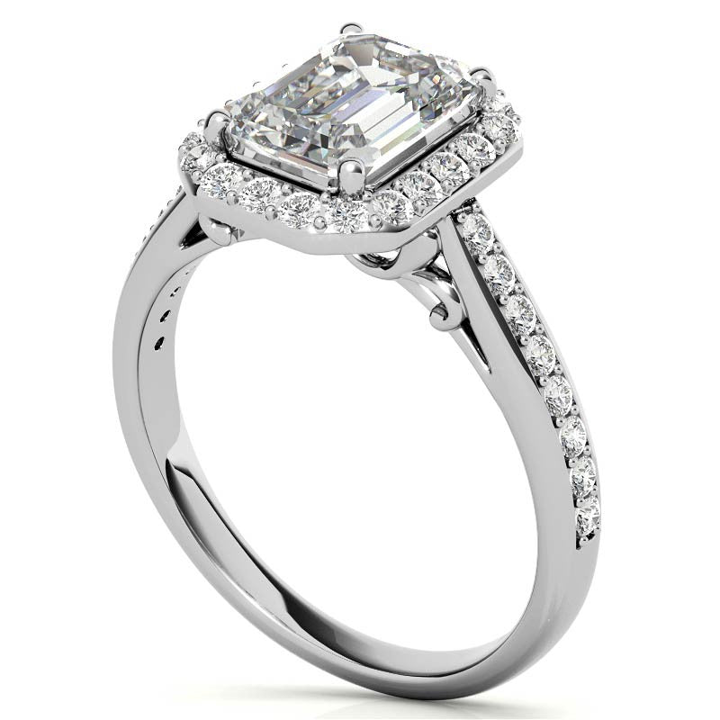 Radiant/Emerald Scroll Halo Moissanite Engagement Ring