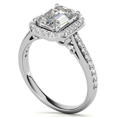 Radiant/Emerald Scroll Halo Moissanite Engagement Ring