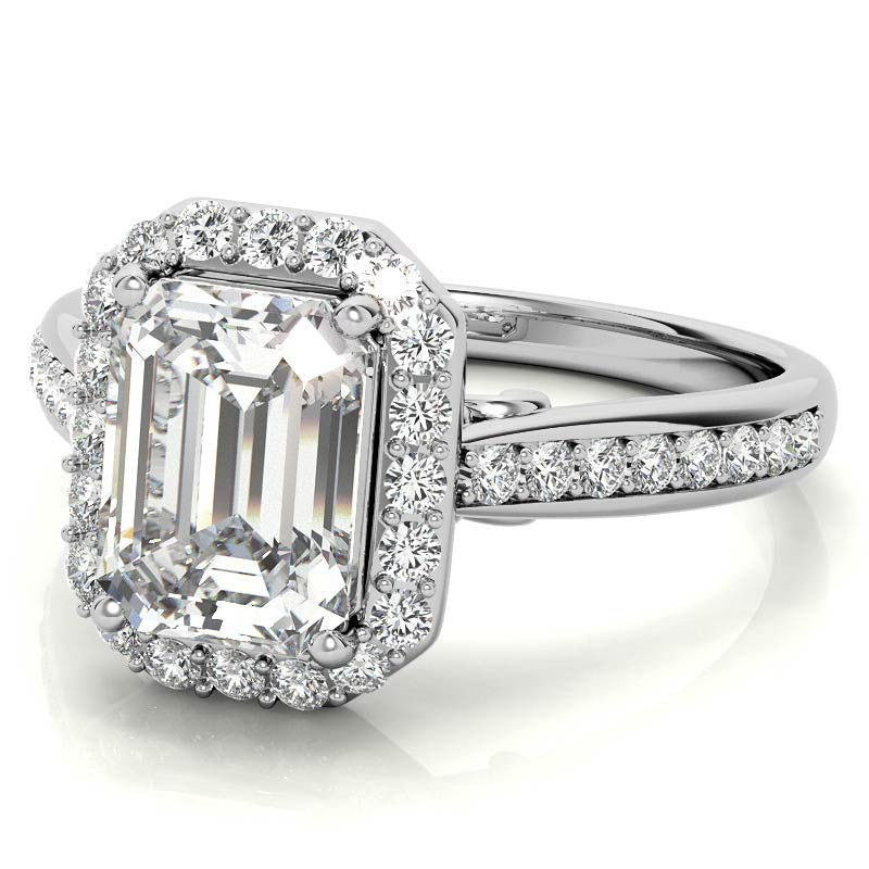 Radiant/Emerald Scroll Halo Moissanite Engagement Ring