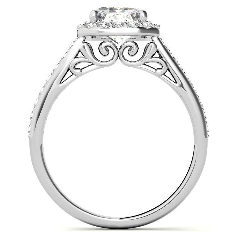 Radiant/Emerald Scroll Halo Moissanite Engagement Ring