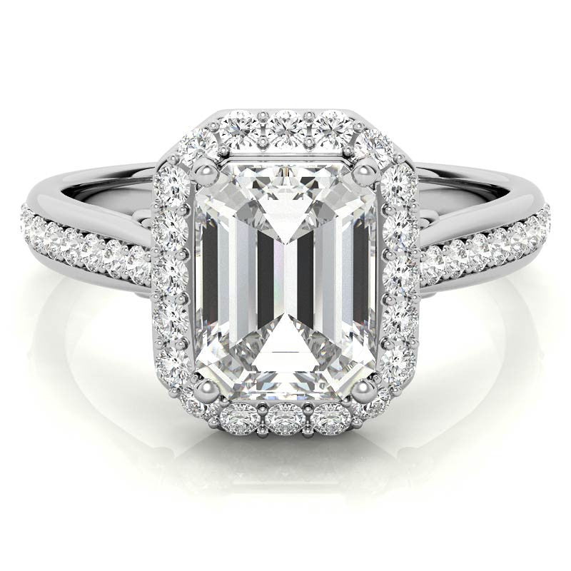 Radiant/Emerald Scroll Halo Moissanite Engagement Ring