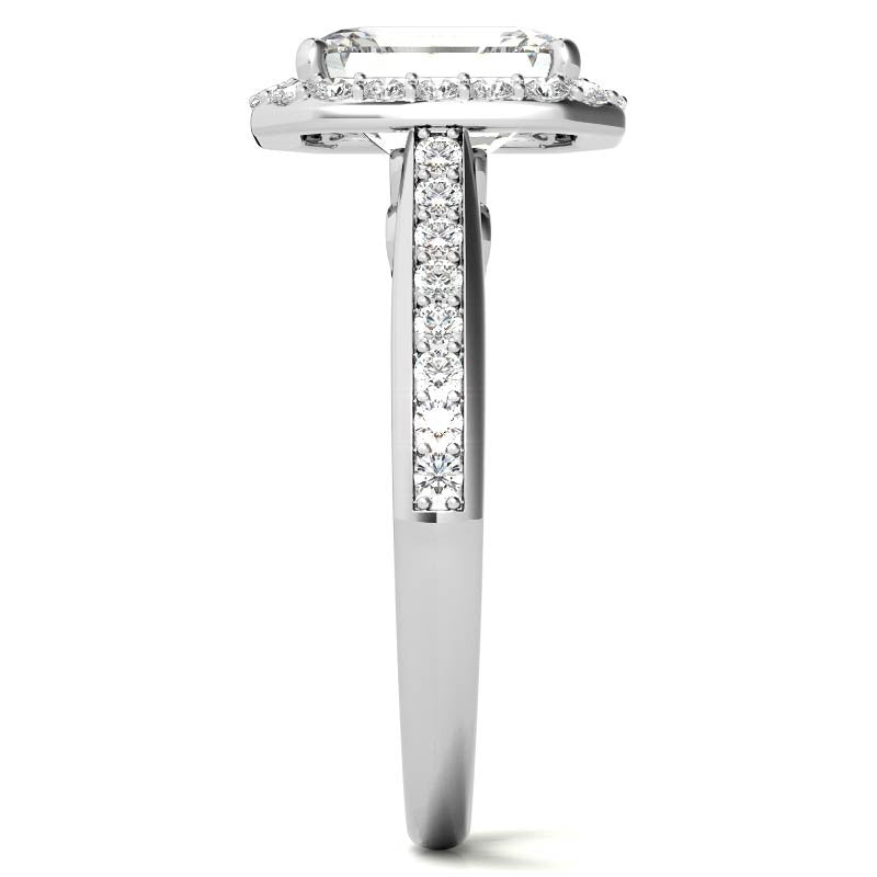 Radiant/Emerald Scroll Halo Moissanite Engagement Ring