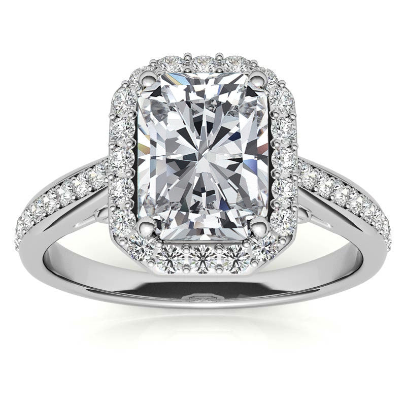 Radiant/Emerald Scroll Halo Moissanite Engagement Ring