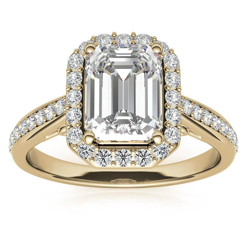 Radiant/Emerald Scroll Halo Moissanite Engagement Ring