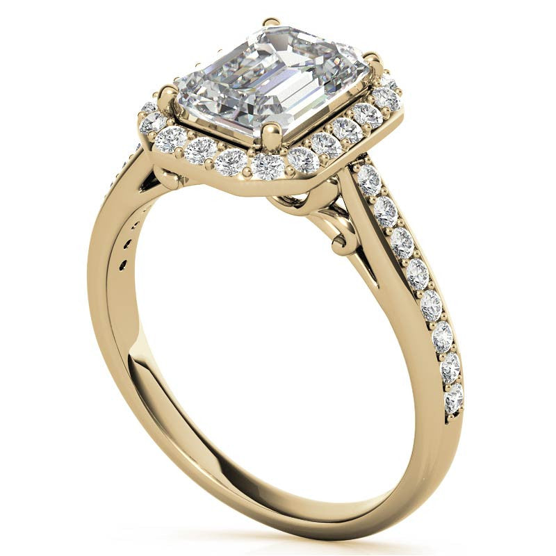Radiant/Emerald Scroll Halo Moissanite Engagement Ring