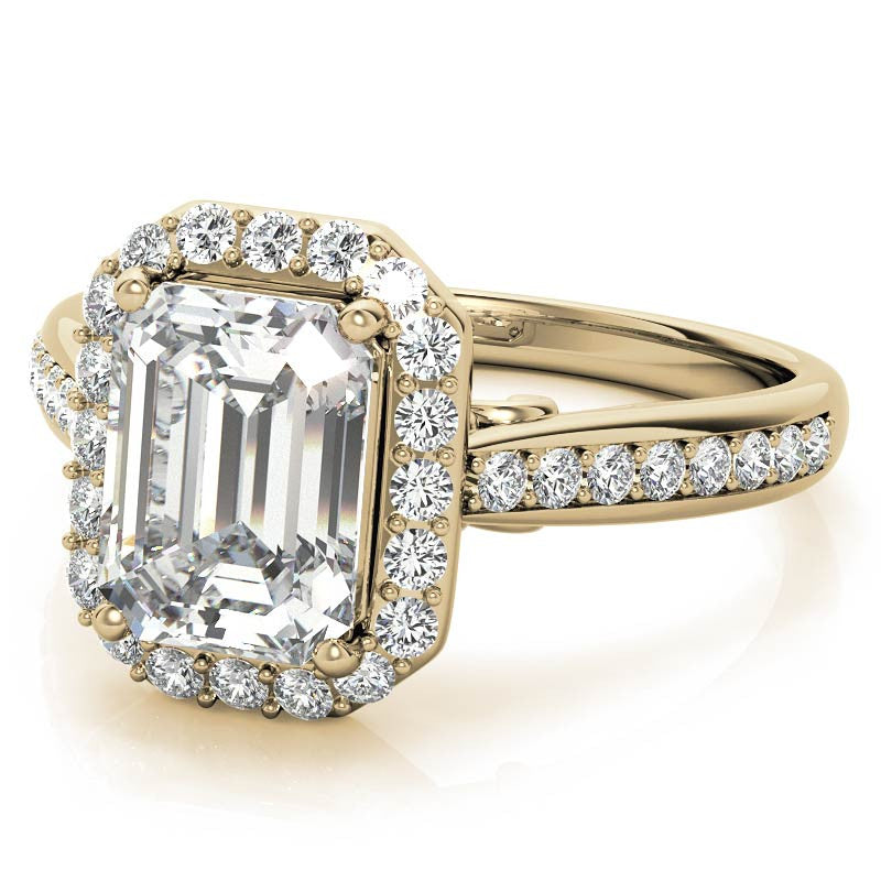 Radiant/Emerald Scroll Halo Moissanite Engagement Ring