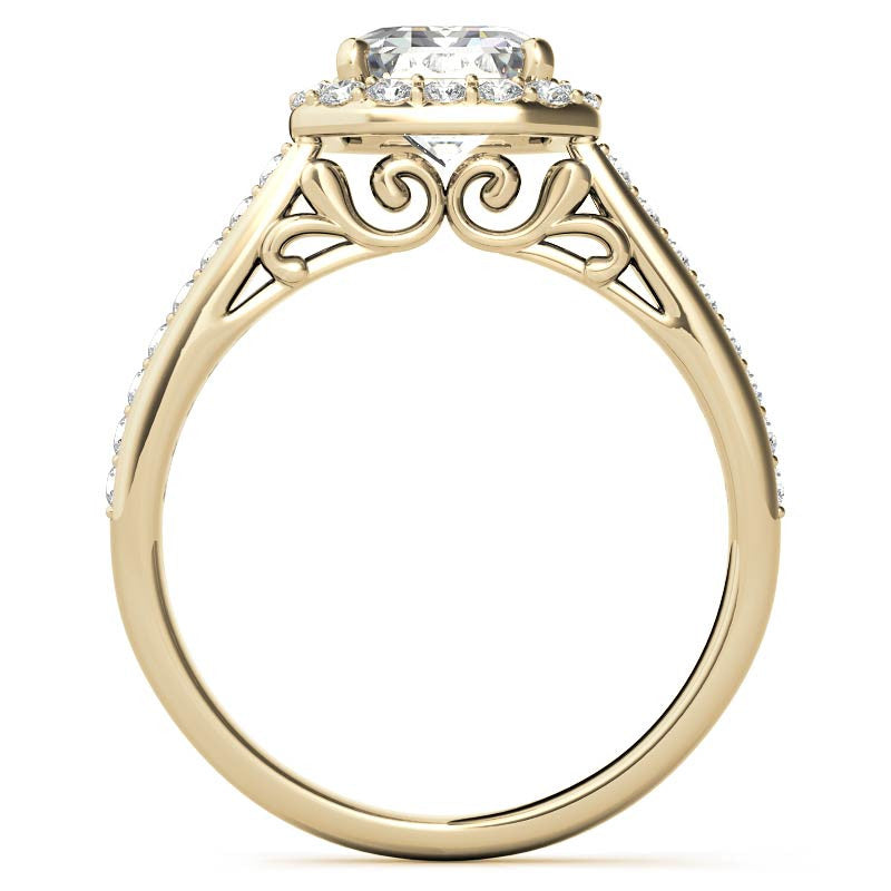 Radiant/Emerald Scroll Halo Moissanite Engagement Ring