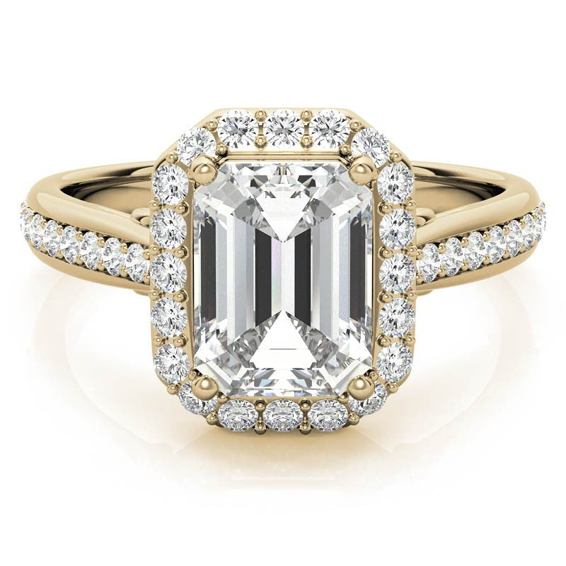 Radiant/Emerald Scroll Halo Moissanite Engagement Ring