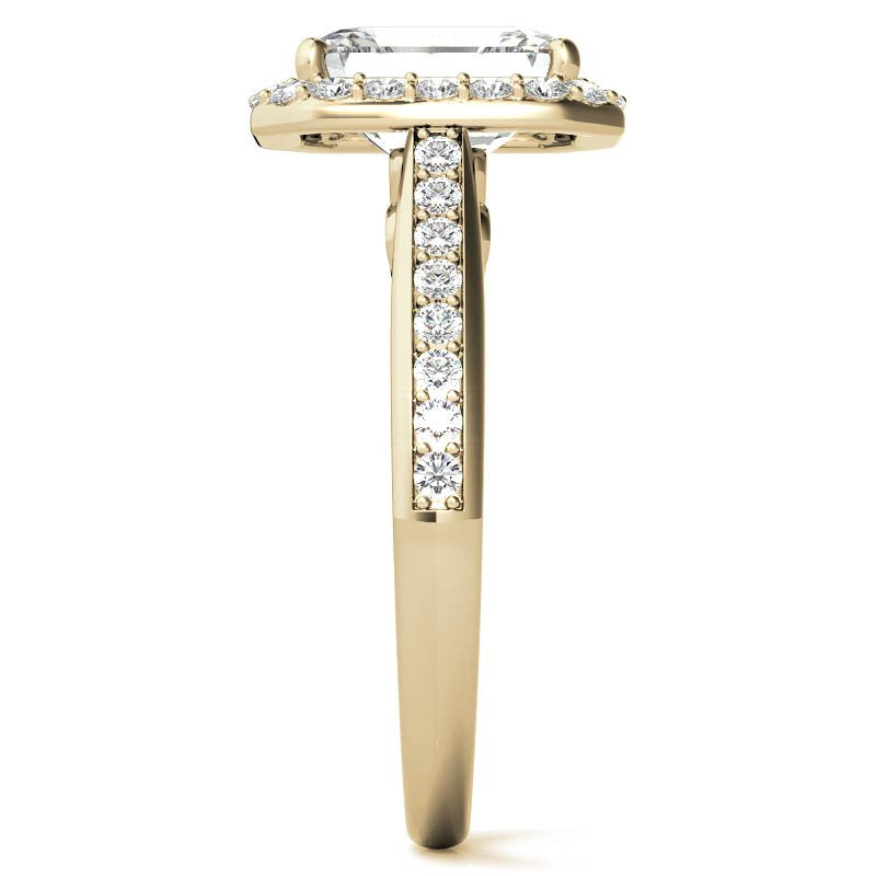 Radiant/Emerald Scroll Halo Moissanite Engagement Ring
