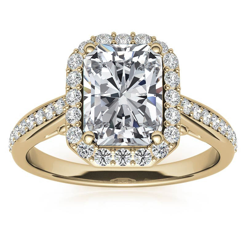 Radiant/Emerald Scroll Halo Moissanite Engagement Ring