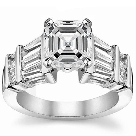 Square & Baguette Moissanite Engagement Ring Setting, 1.6ct