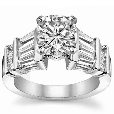 Square & Baguette Moissanite Engagement Ring Setting, 1.6ct