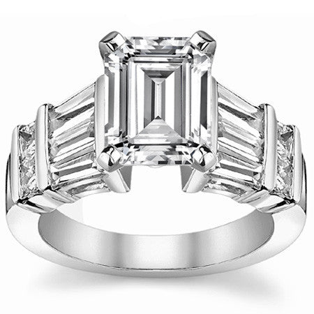 Square & Baguette Moissanite Engagement Ring Setting, 1.6ct