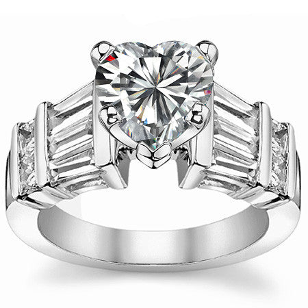 Square & Baguette Moissanite Engagement Ring Setting, 1.6ct