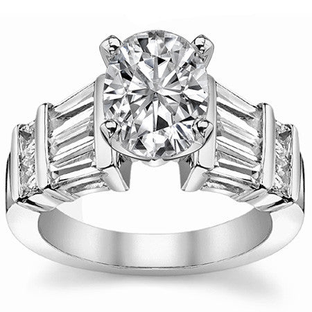 Square & Baguette Moissanite Engagement Ring Setting, 1.6ct