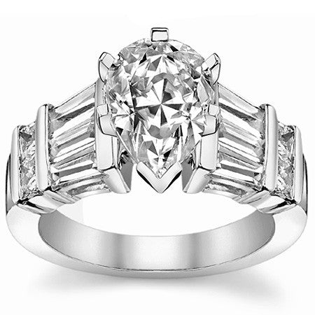 Square & Baguette Moissanite Engagement Ring Setting, 1.6ct