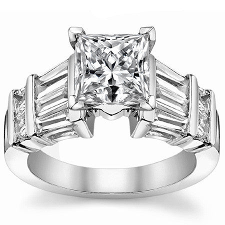 Square & Baguette Moissanite Engagement Ring Setting, 1.6ct