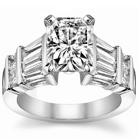Square & Baguette Moissanite Engagement Ring Setting, 1.6ct