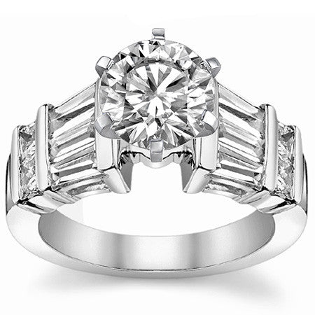 Square & Baguette Moissanite Engagement Ring Setting, 1.6ct