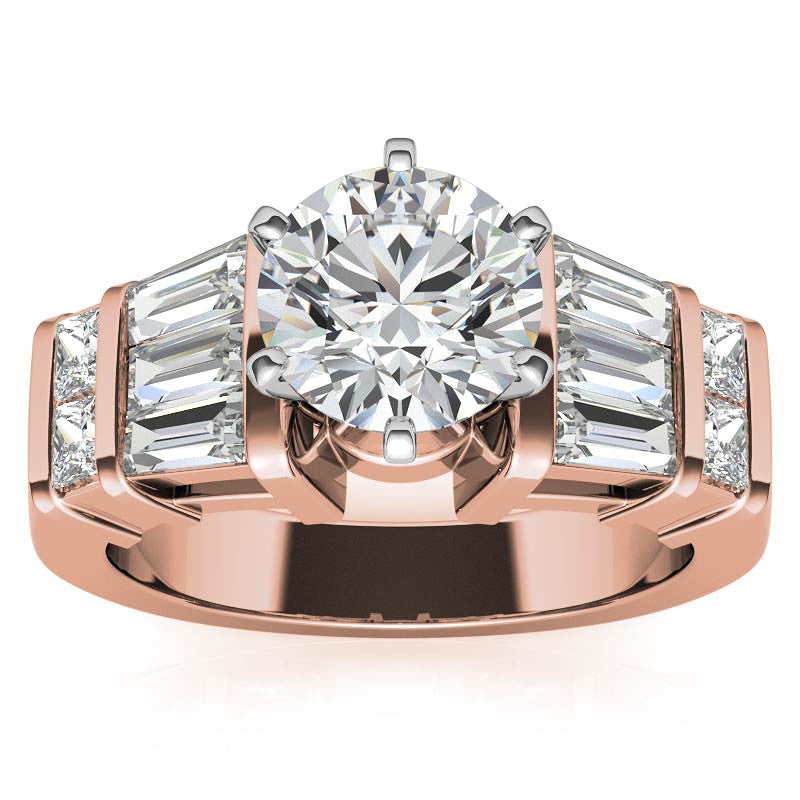 Square & Baguette Moissanite Engagement Ring Setting, 1.6ct
