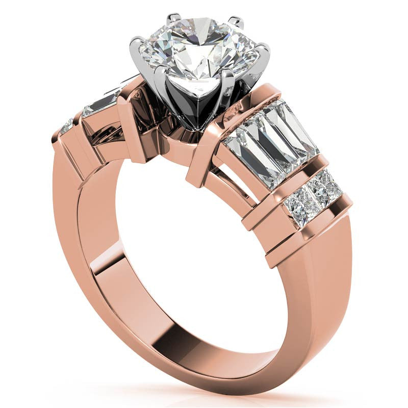 Square & Baguette Moissanite Engagement Ring Setting, 1.6ct