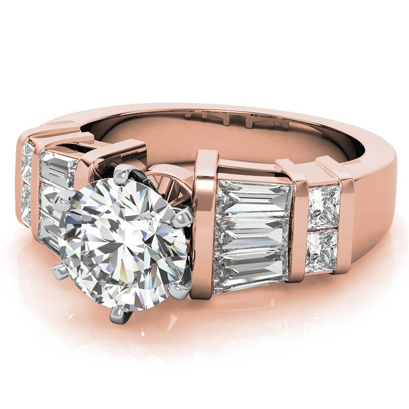 Square & Baguette Moissanite Engagement Ring Setting, 1.6ct