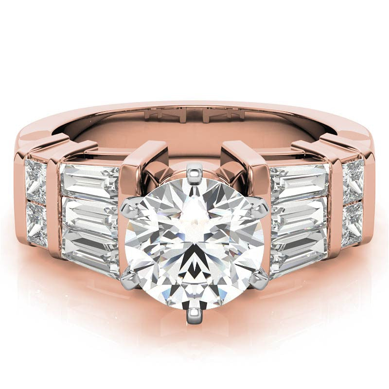 Square & Baguette Moissanite Engagement Ring Setting, 1.6ct